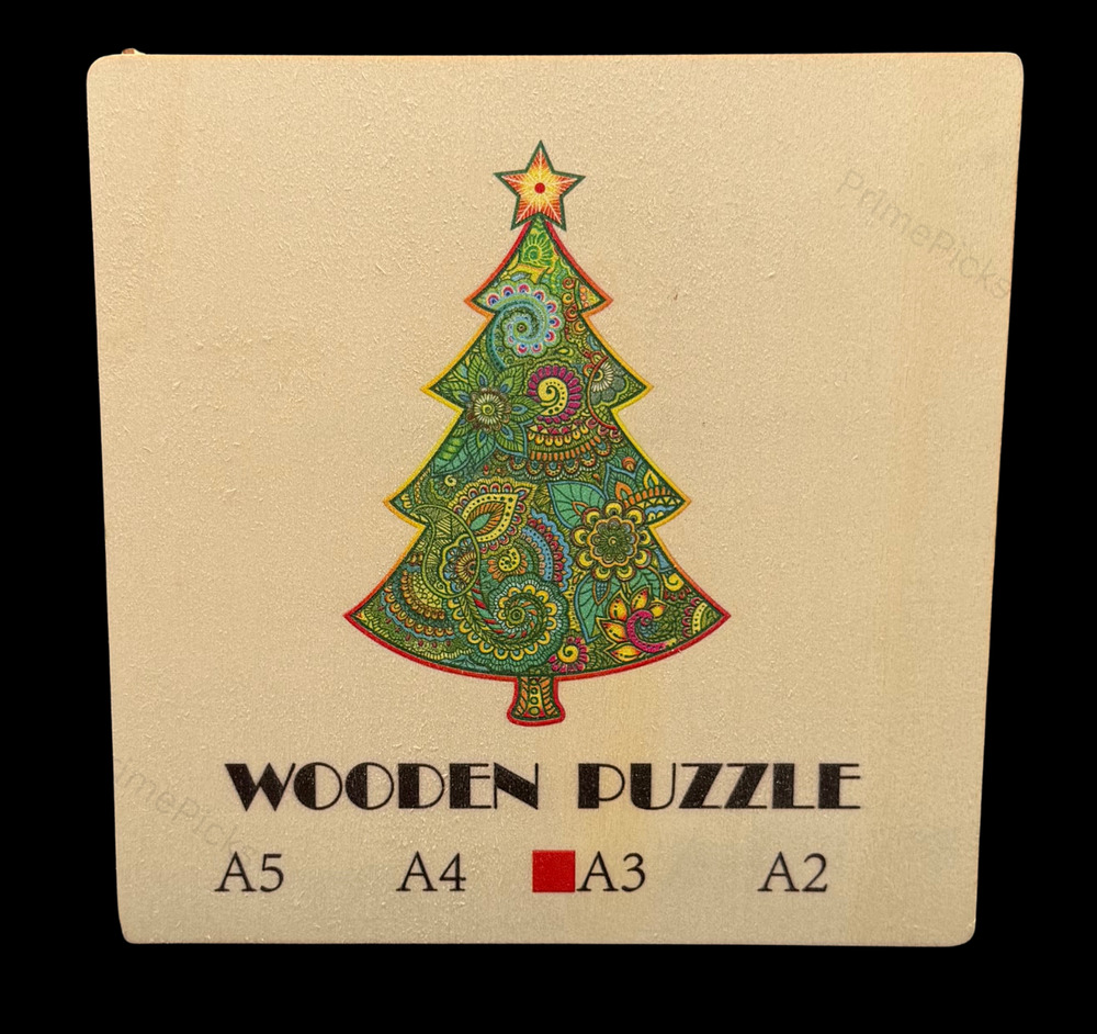 Wooden Christmas Tree Puzzle A3 Size 🎄 Colorful Pattern Pieces Gift Box Set 🎁